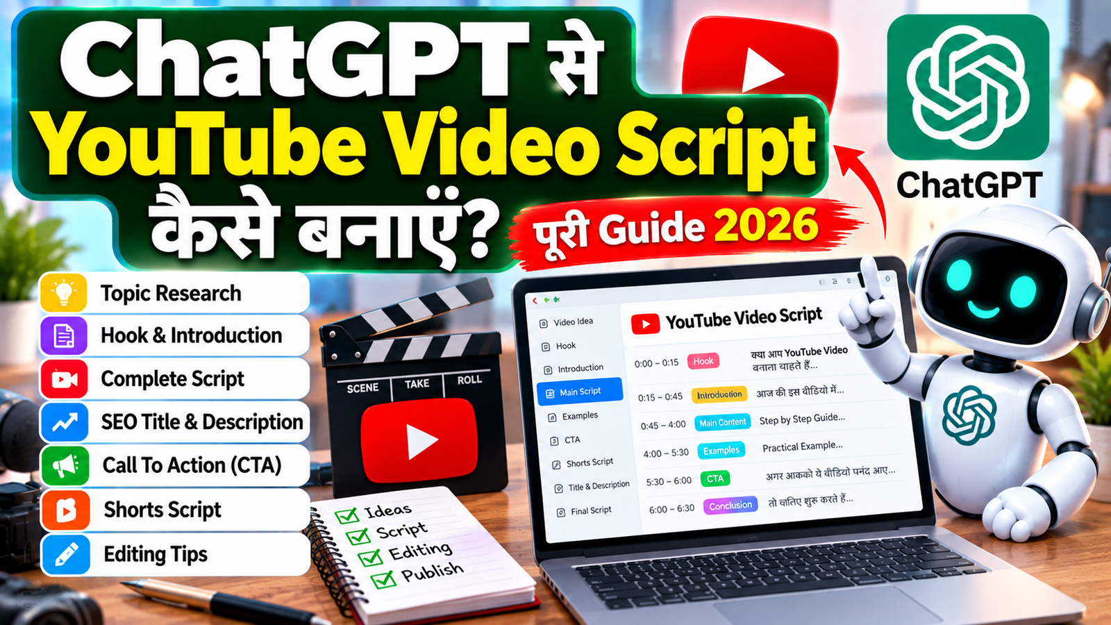 ChatGPT से YouTube Video Script कैसे बनाएं? Hook, Script, CTA और Shorts की पूरी Guide 2026