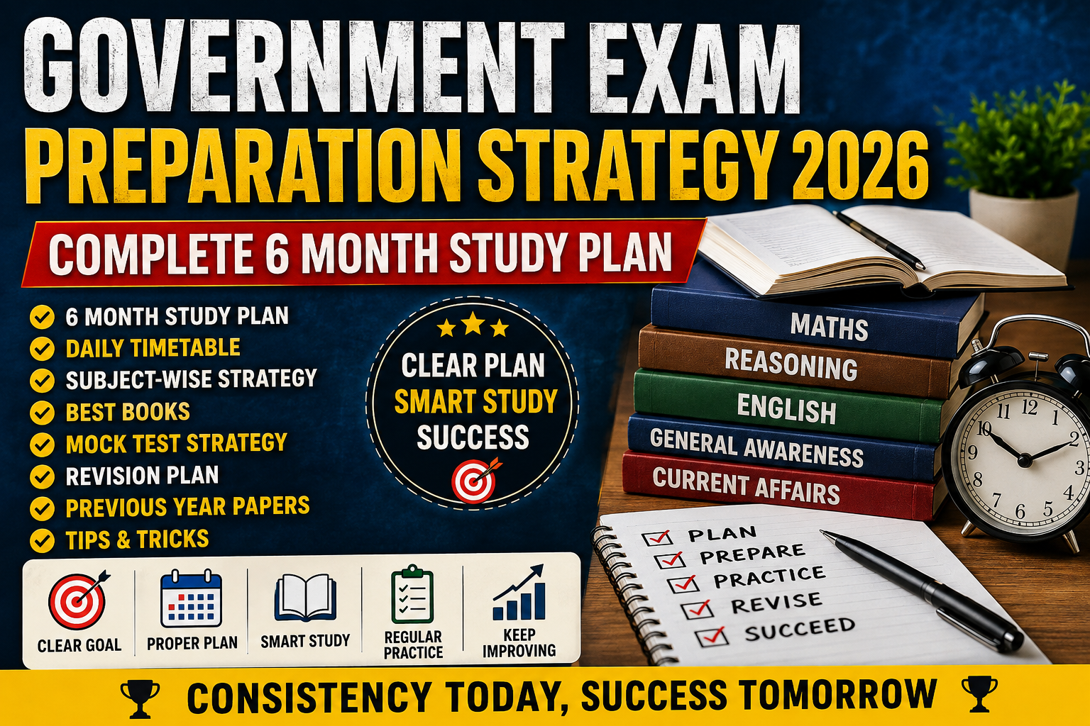 Government Exam Preparation Strategy 2026: 6 Month Study Plan, Daily Timetable, Best Books and Mock Test Strategy