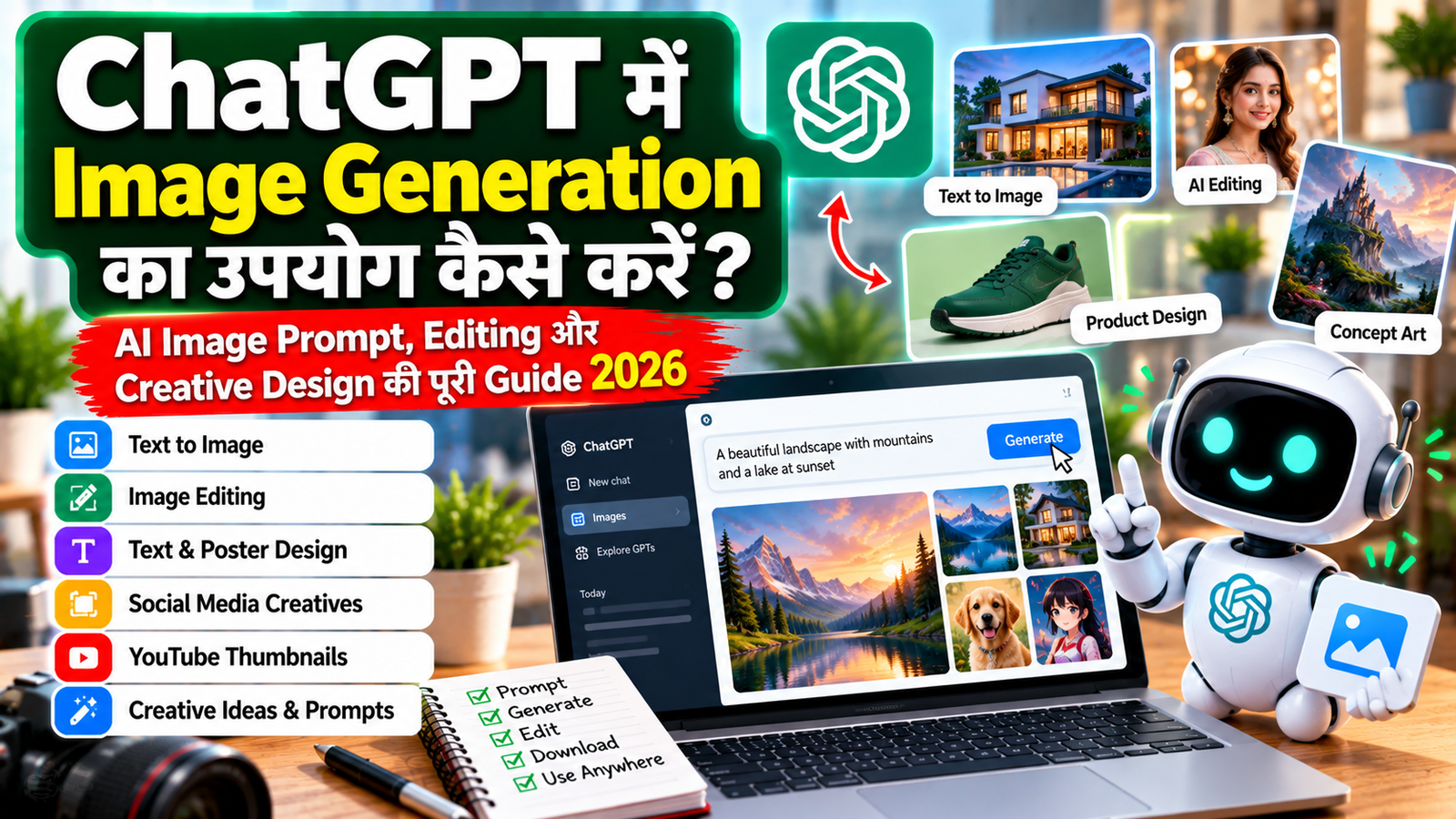 ChatGPT में Image Generation का उपयोग कैसे करें? AI Image Prompt, Editing और Creative Design की पूरी Guide 2026