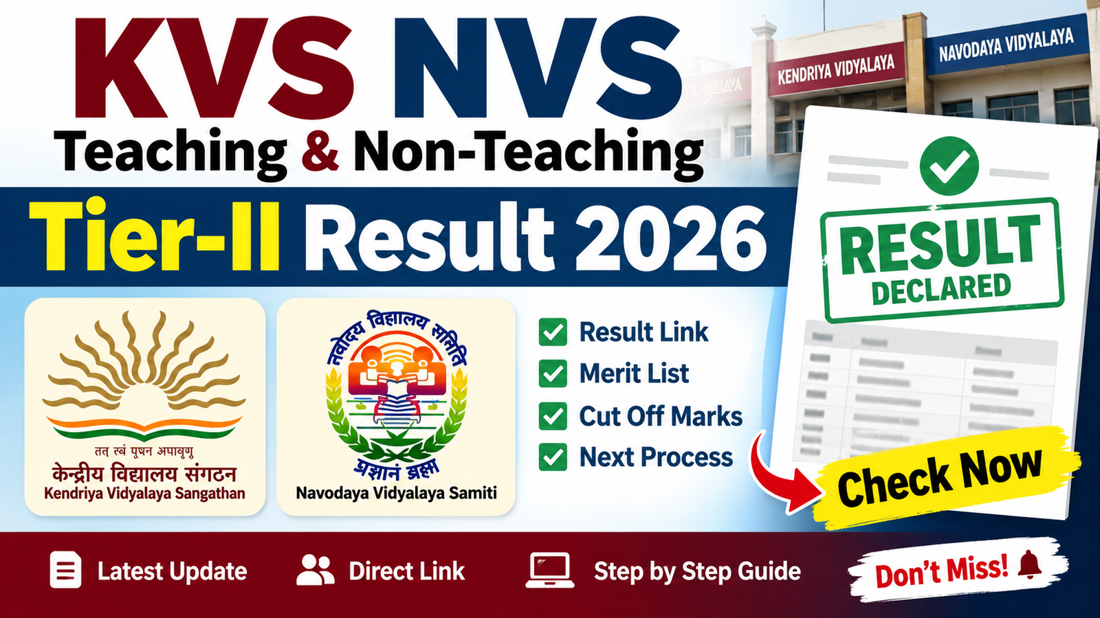 KVS NVS Teaching & Non-Teaching Tier-II Result 2026