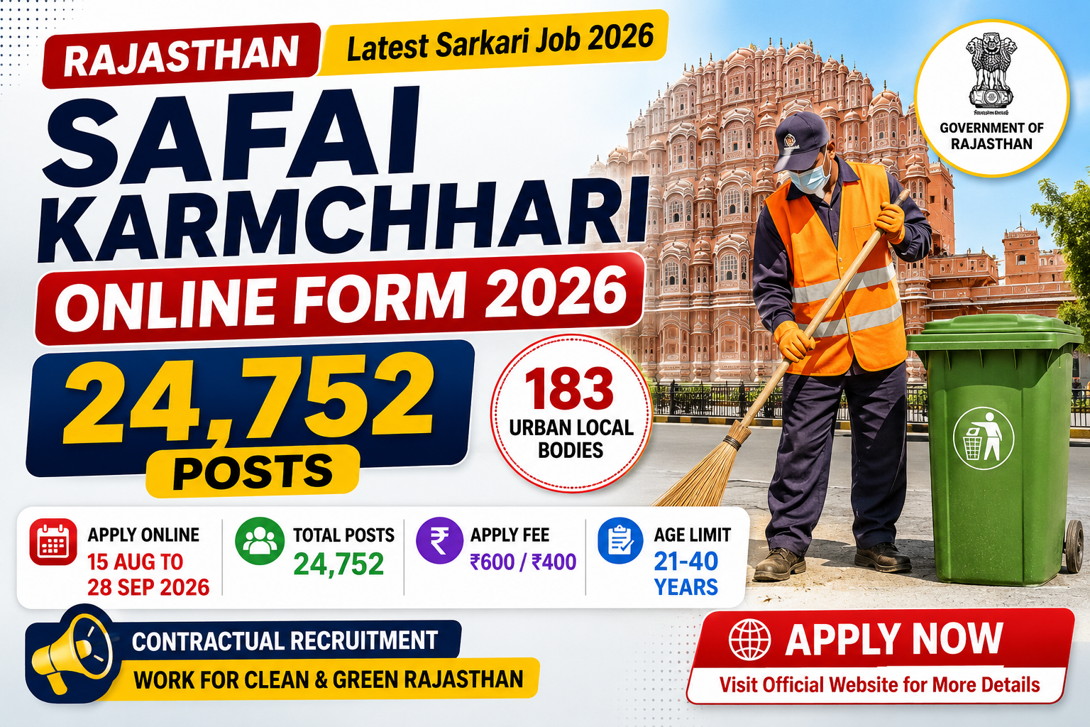Rajasthan Safai Karmchari Online Form 2026 – 24,752 Posts