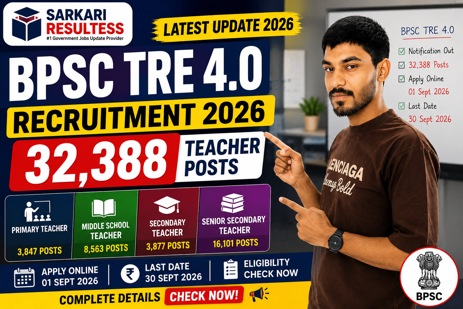BPSC TRE 4.0 Recruitment 2026 – 32,388 Teacher Posts, Apply Online